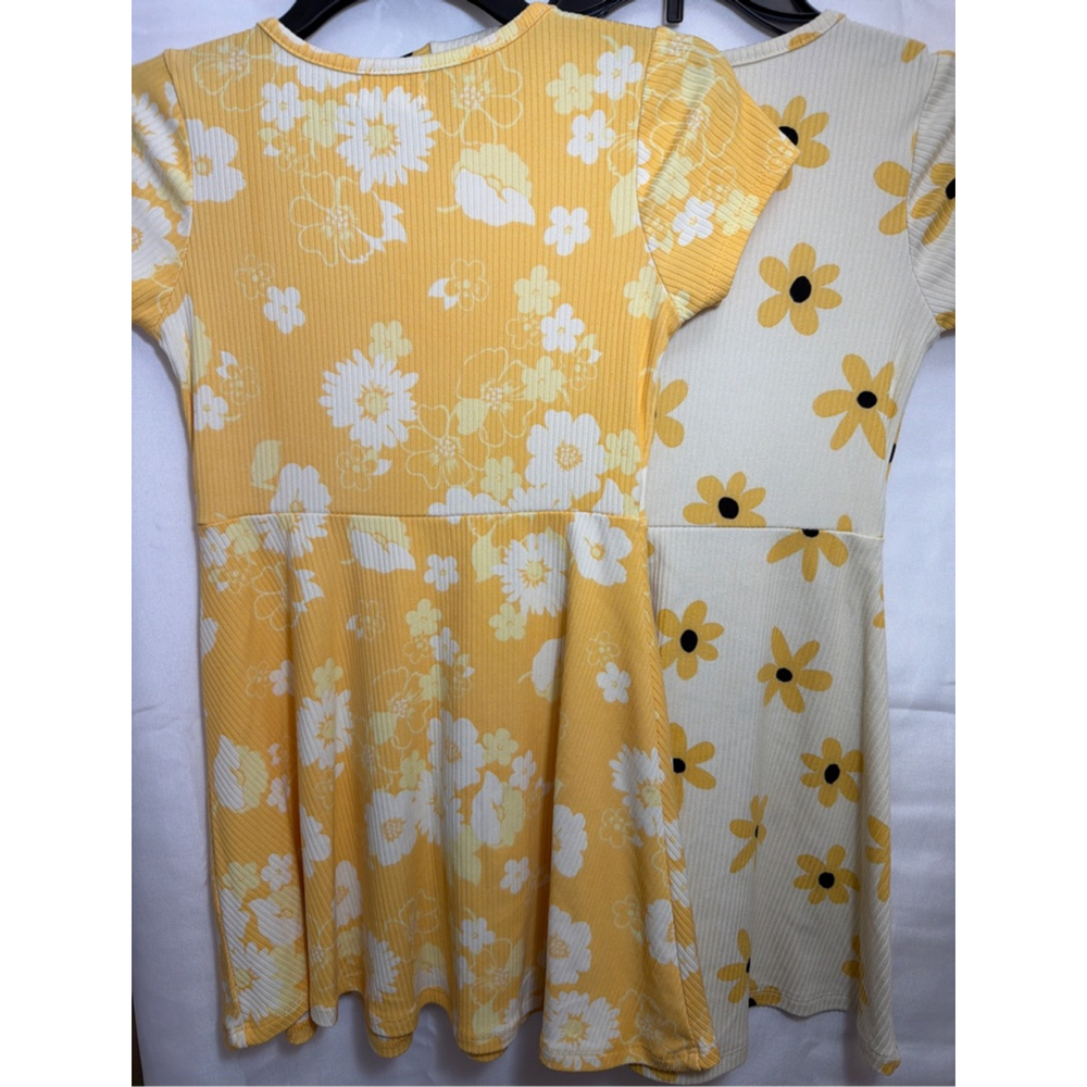 Girls Btween Pair of Casual Swing Skater Dresses Yellow Floral Daisy Size 8 - Picture 5 of 6